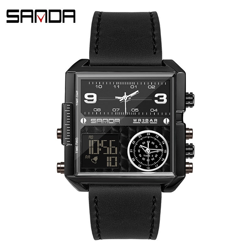 SANDA 2023 Wrist Watch For Personality Business Men's Watch Fashion Square Electronic Watch Cool Stainless Steel Luminous Watch