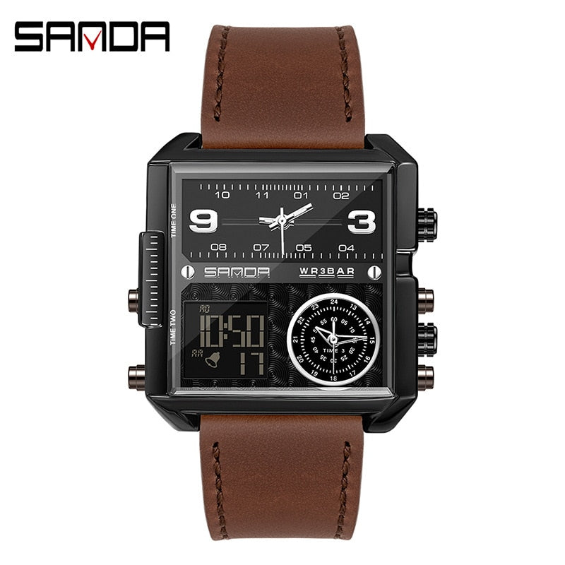 SANDA 2023 Wrist Watch For Personality Business Men's Watch Fashion Square Electronic Watch Cool Stainless Steel Luminous Watch