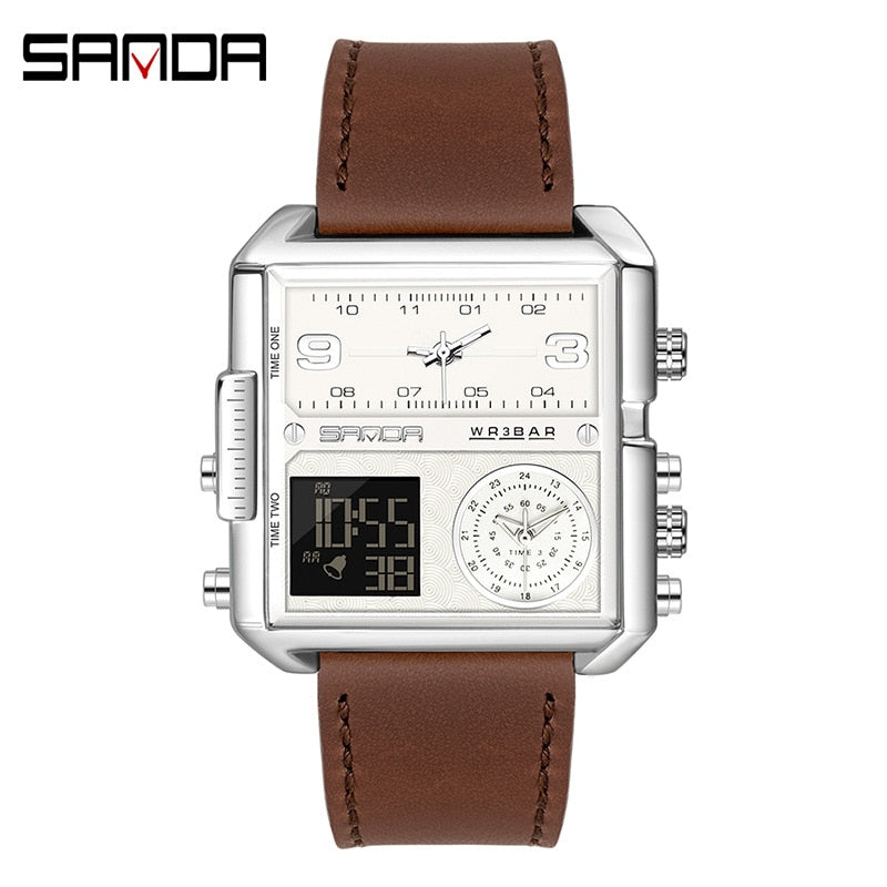 SANDA 2023 Wrist Watch For Personality Business Men's Watch Fashion Square Electronic Watch Cool Stainless Steel Luminous Watch