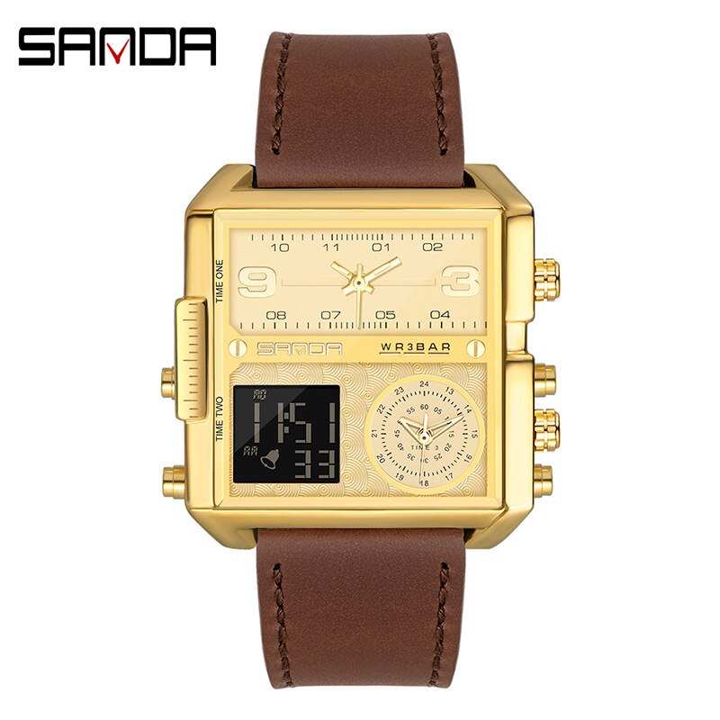 SANDA 2023 Wrist Watch For Personality Business Men's Watch Fashion Square Electronic Watch Cool Stainless Steel Luminous Watch