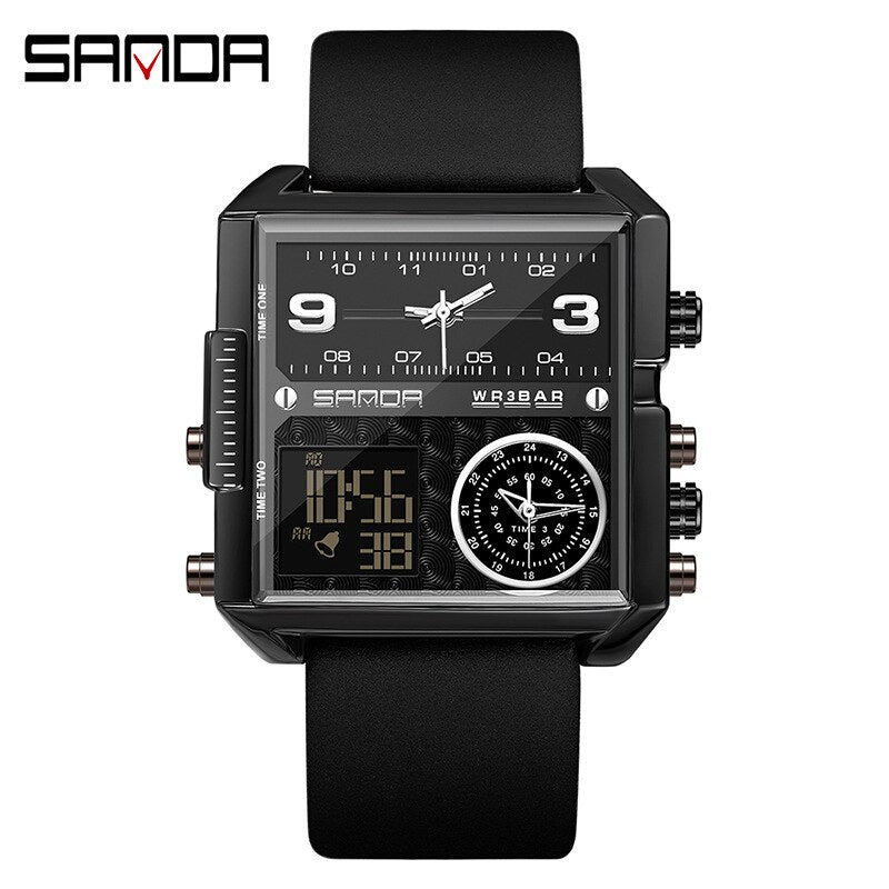 SANDA 2023 Wrist Watch For Personality Business Men's Watch Fashion Square Electronic Watch Cool Stainless Steel Luminous Watch