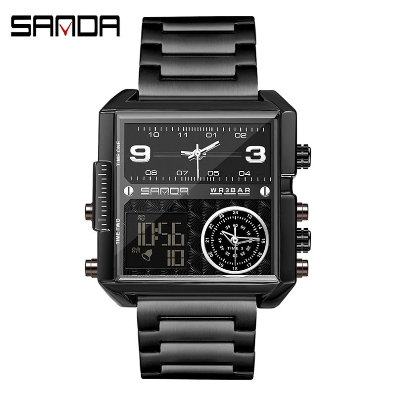 SANDA 2023 Wrist Watch For Personality Business Men's Watch Fashion Square Electronic Watch Cool Stainless Steel Luminous Watch