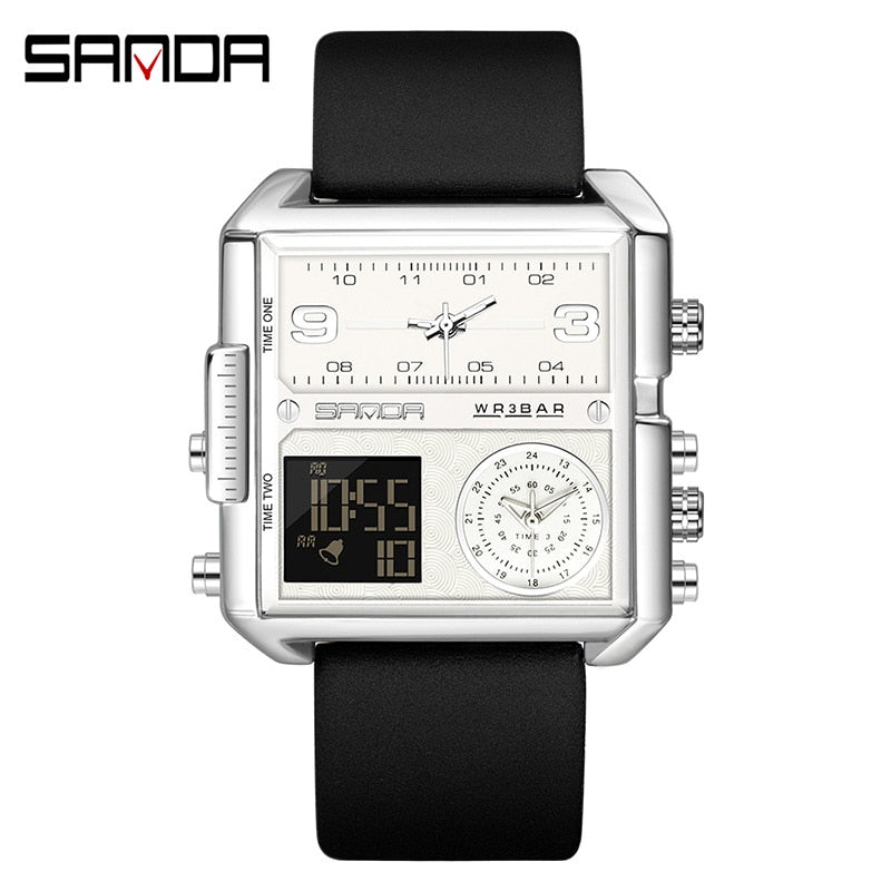 SANDA 2023 Wrist Watch For Personality Business Men's Watch Fashion Square Electronic Watch Cool Stainless Steel Luminous Watch