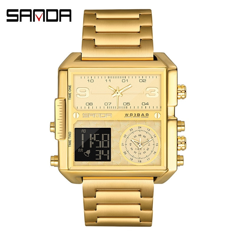 SANDA 2023 Wrist Watch For Personality Business Men's Watch Fashion Square Electronic Watch Cool Stainless Steel Luminous Watch