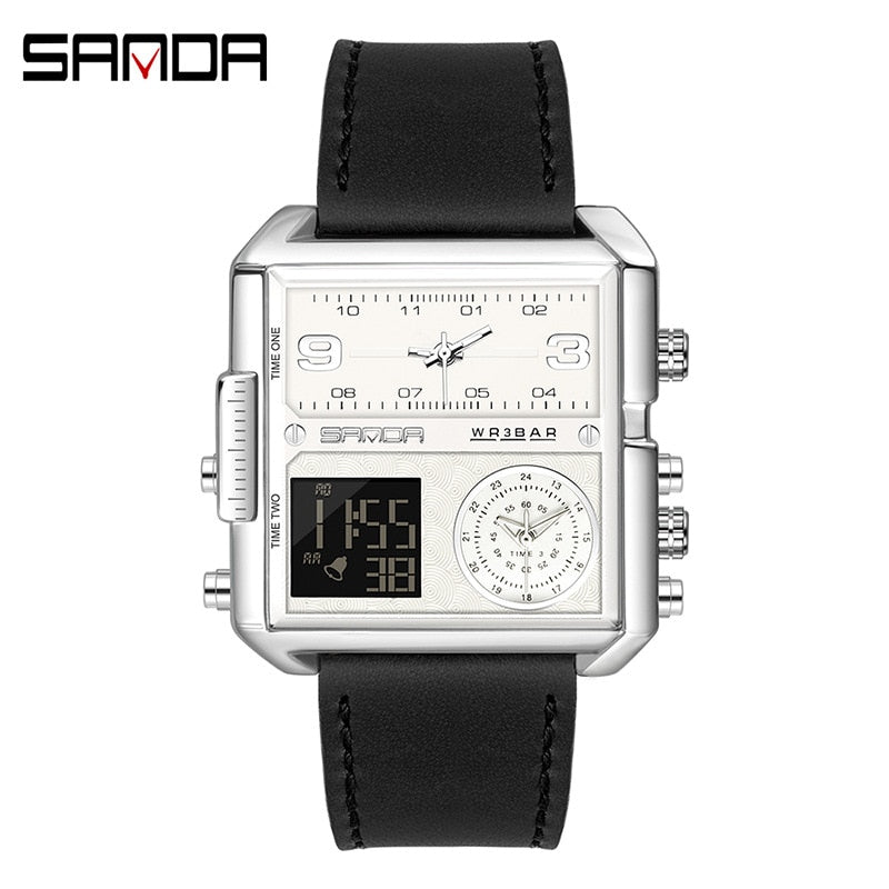 SANDA 2023 Wrist Watch For Personality Business Men's Watch Fashion Square Electronic Watch Cool Stainless Steel Luminous Watch