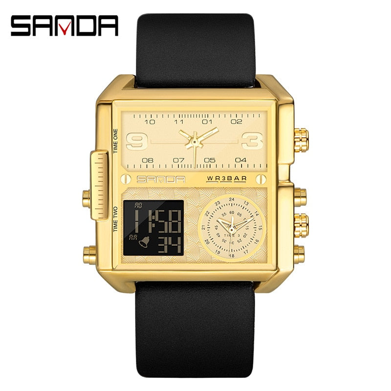 SANDA 2023 Wrist Watch For Personality Business Men's Watch Fashion Square Electronic Watch Cool Stainless Steel Luminous Watch