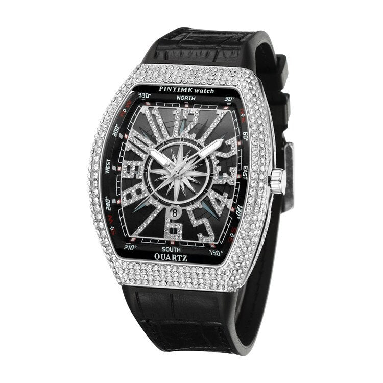 PINTIME Men's Watch Frank Barrel Watch Simple Watch Belt Yacht Diamond Retro Watch