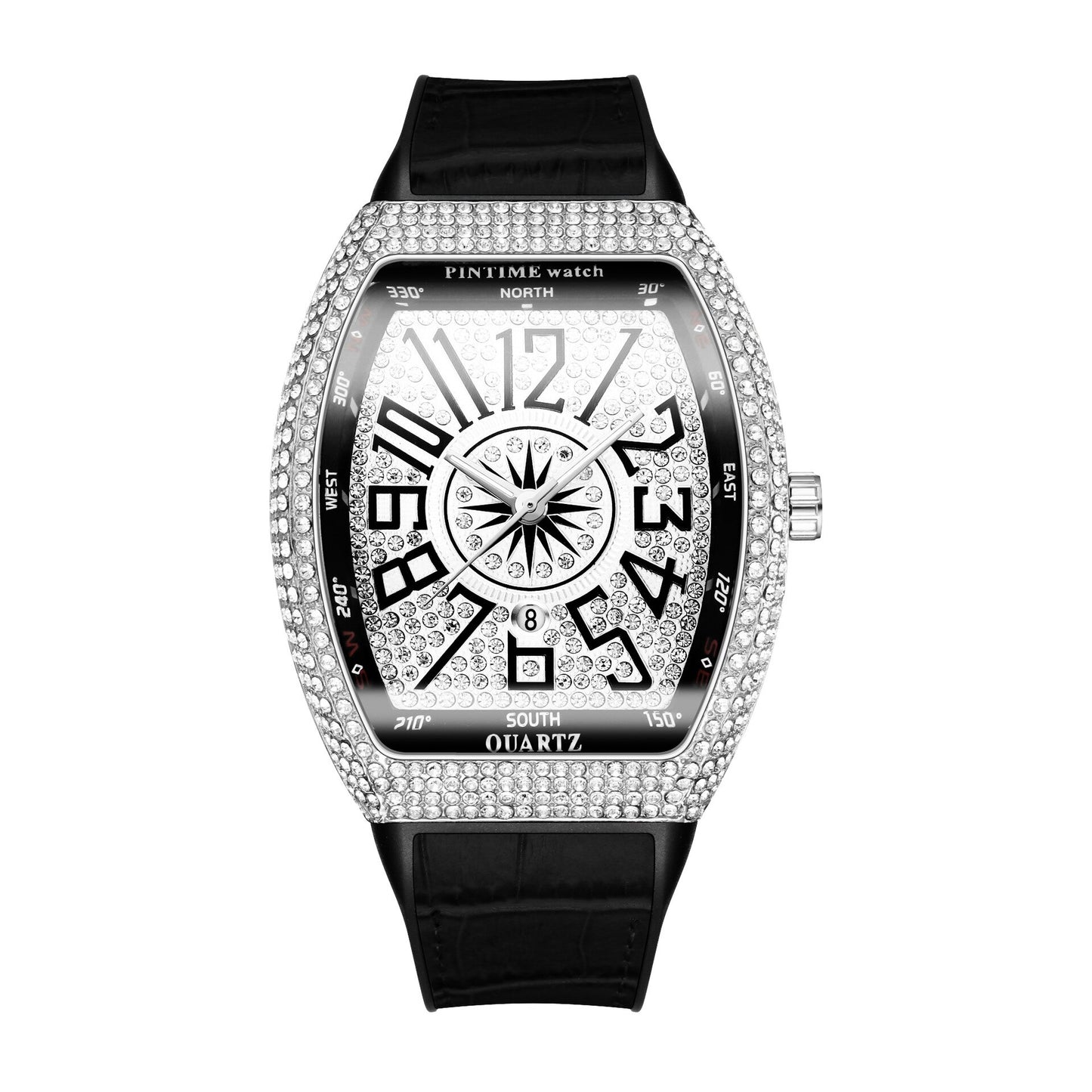 PINTIME Men's Watch Frank Barrel Watch Simple Watch Belt Yacht Diamond Retro Watch
