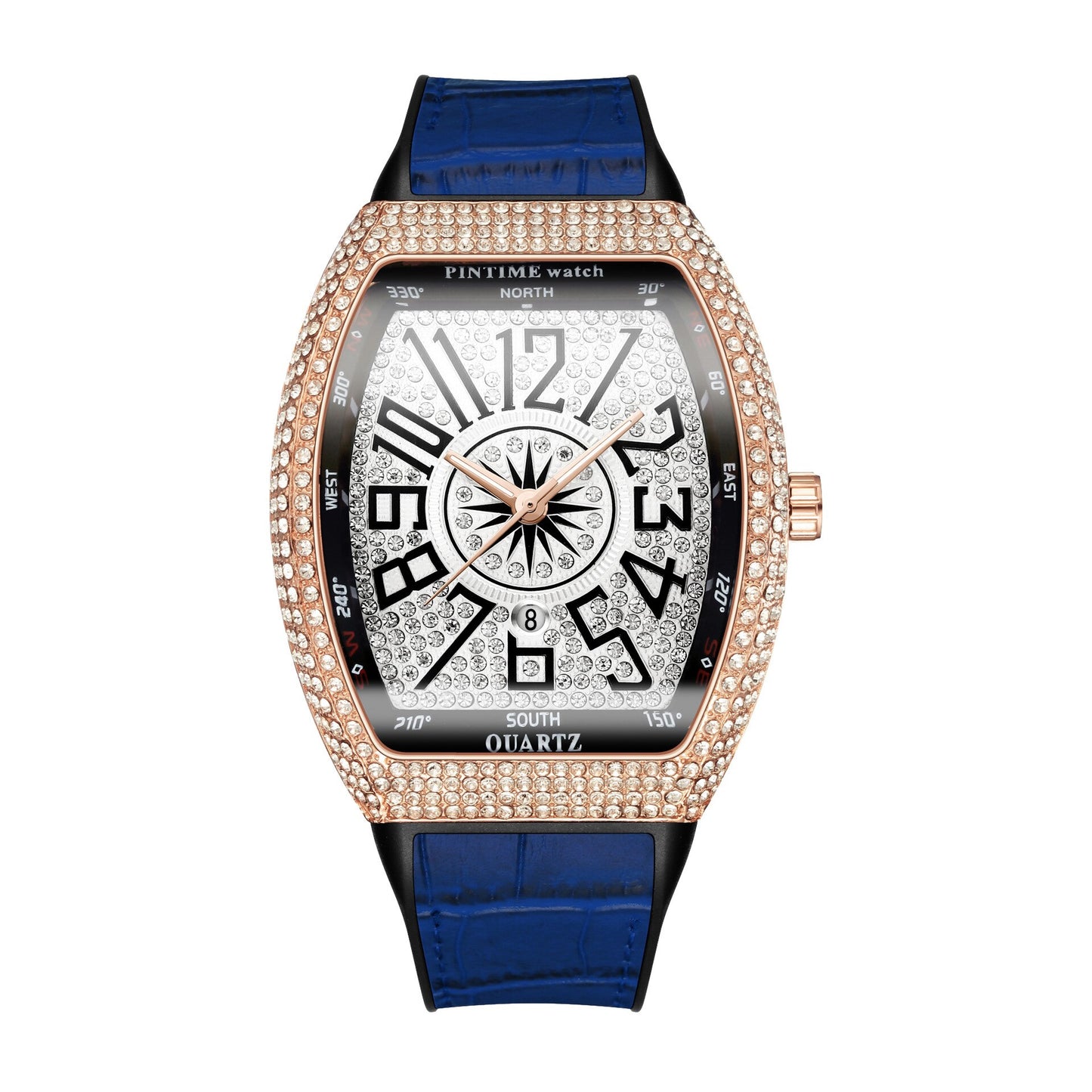 PINTIME Men's Watch Frank Barrel Watch Simple Watch Belt Yacht Diamond Retro Watch