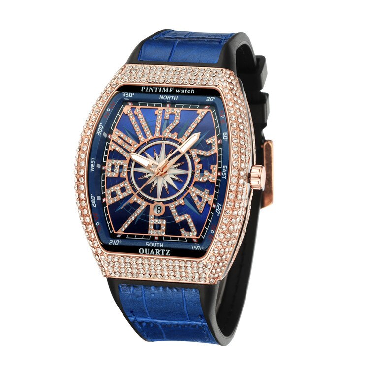 PINTIME Men's Watch Frank Barrel Watch Simple Watch Belt Yacht Diamond Retro Watch