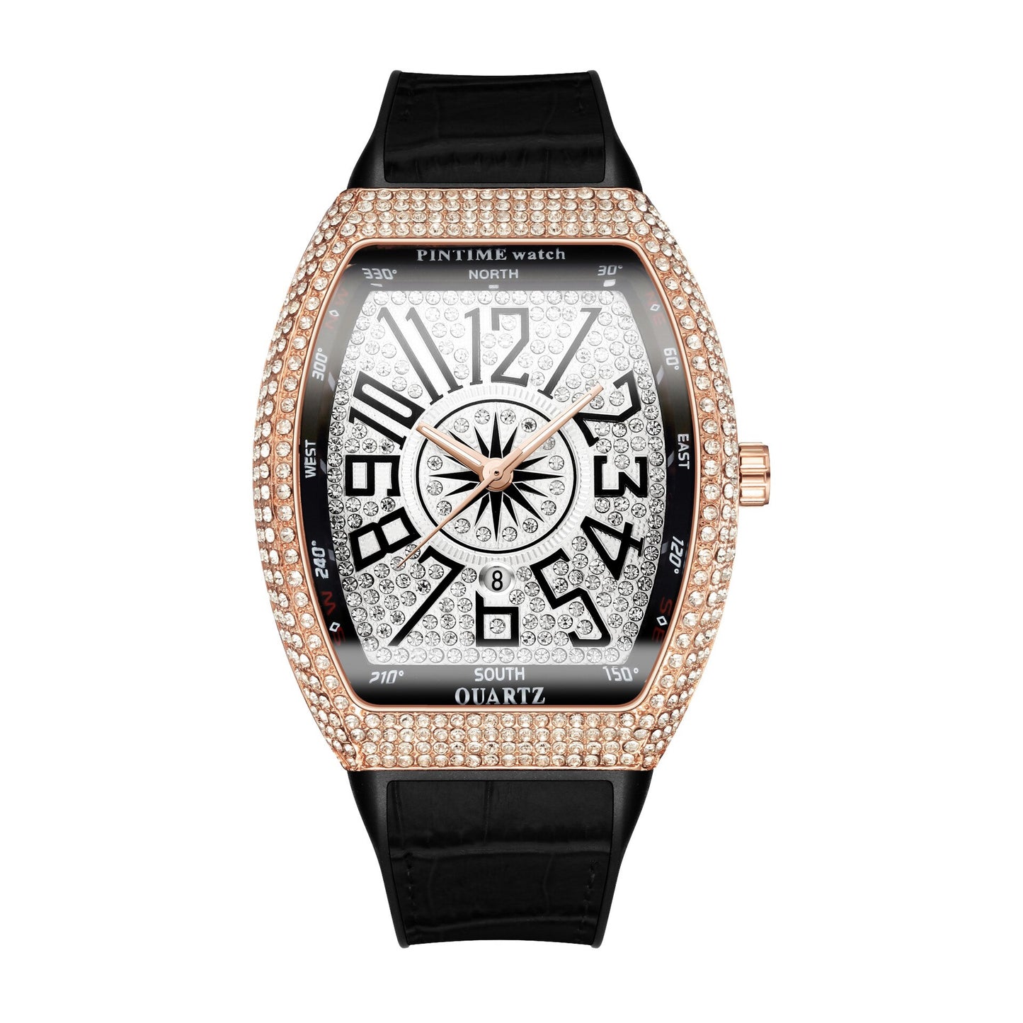 PINTIME Men's Watch Frank Barrel Watch Simple Watch Belt Yacht Diamond Retro Watch