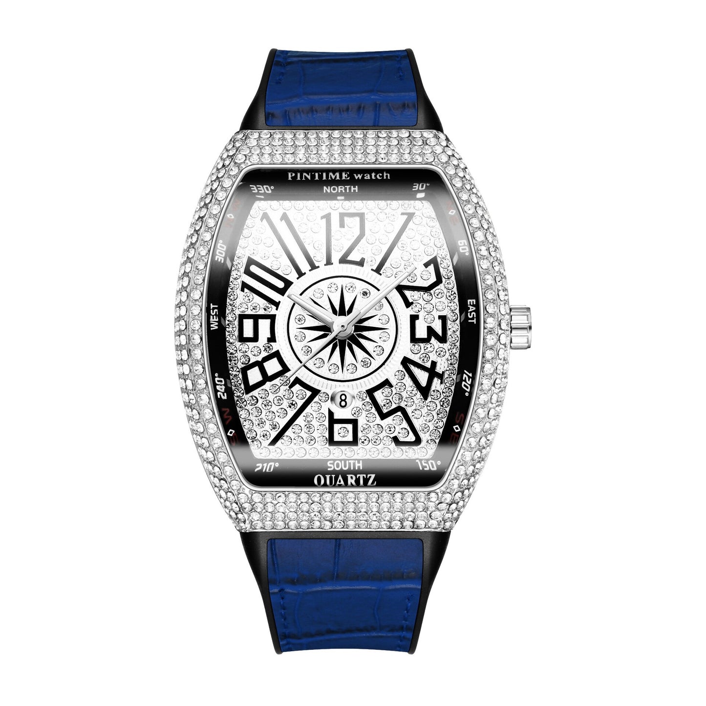 PINTIME Men's Watch Frank Barrel Watch Simple Watch Belt Yacht Diamond Retro Watch