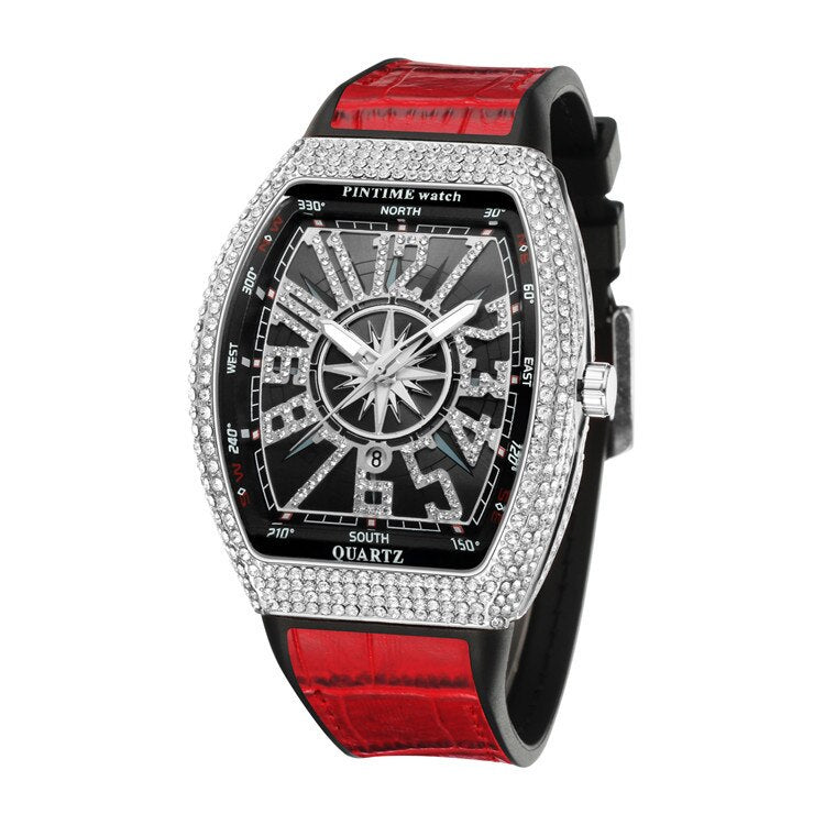 PINTIME Men's Watch Frank Barrel Watch Simple Watch Belt Yacht Diamond Retro Watch