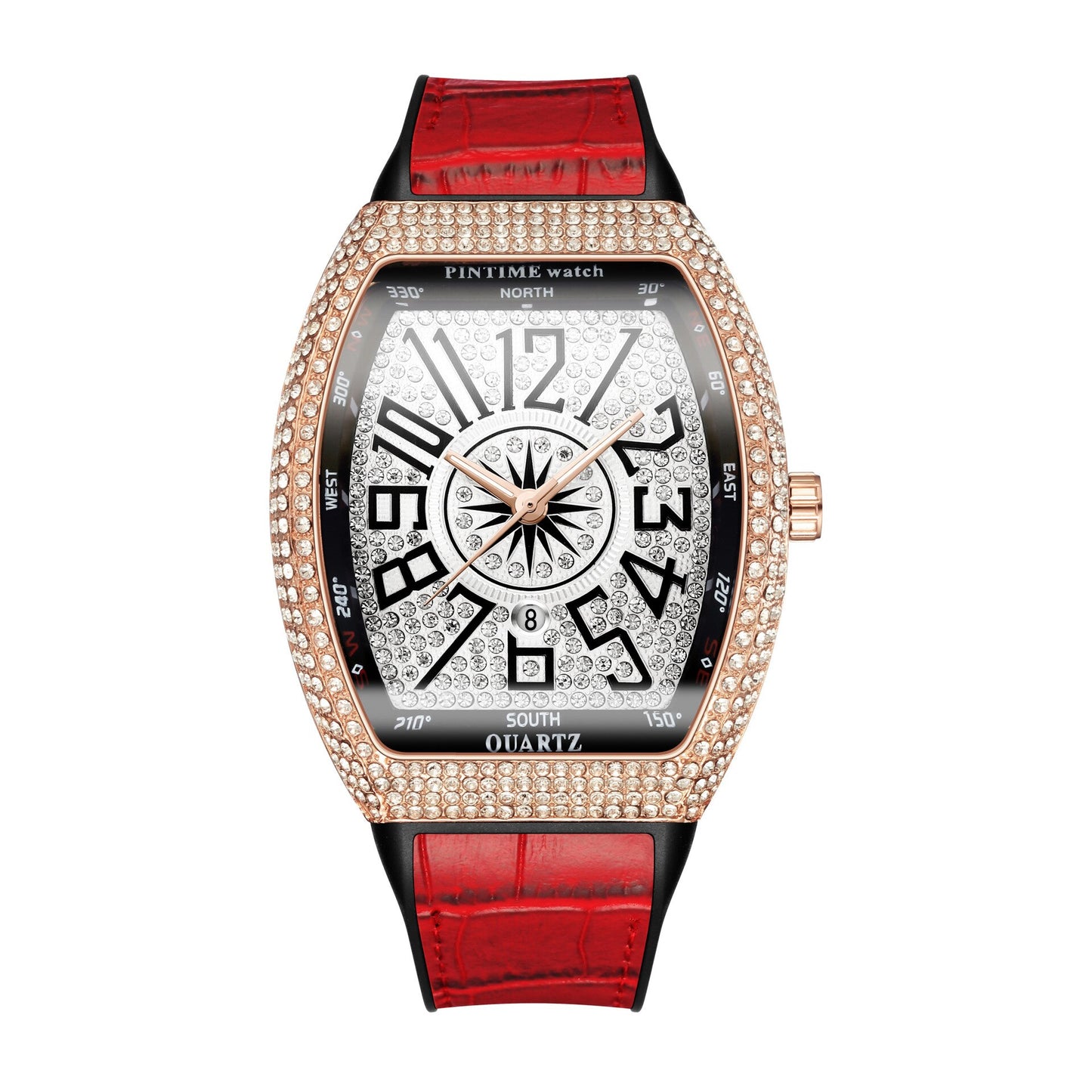 PINTIME Men's Watch Frank Barrel Watch Simple Watch Belt Yacht Diamond Retro Watch
