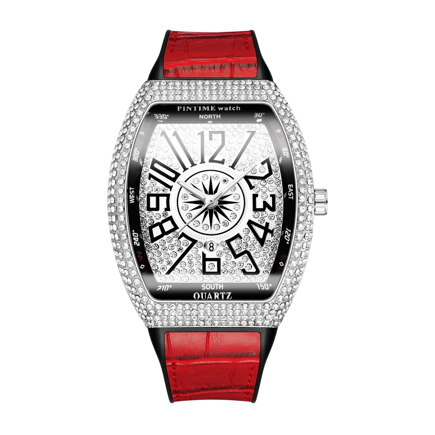 PINTIME Men's Watch Frank Barrel Watch Simple Watch Belt Yacht Diamond Retro Watch