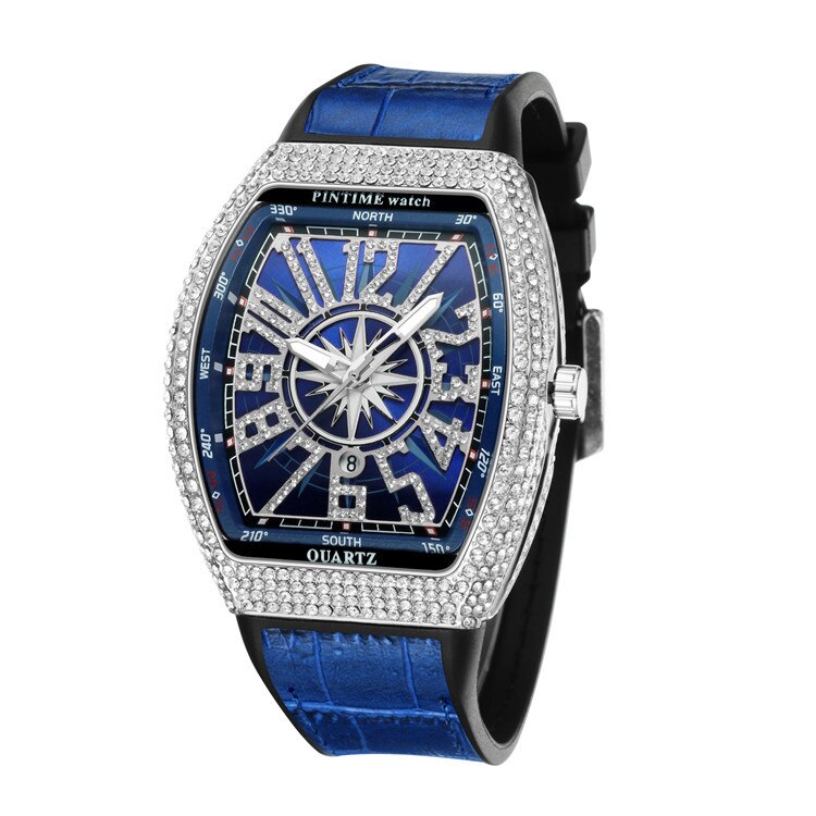 PINTIME Men's Watch Frank Barrel Watch Simple Watch Belt Yacht Diamond Retro Watch