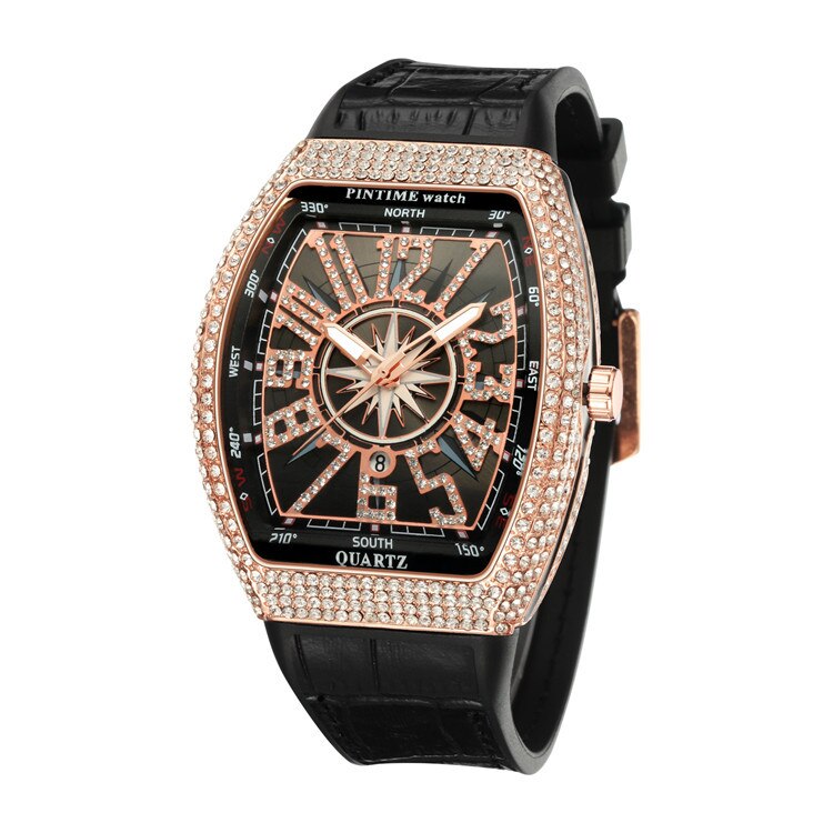 PINTIME Men's Watch Frank Barrel Watch Simple Watch Belt Yacht Diamond Retro Watch