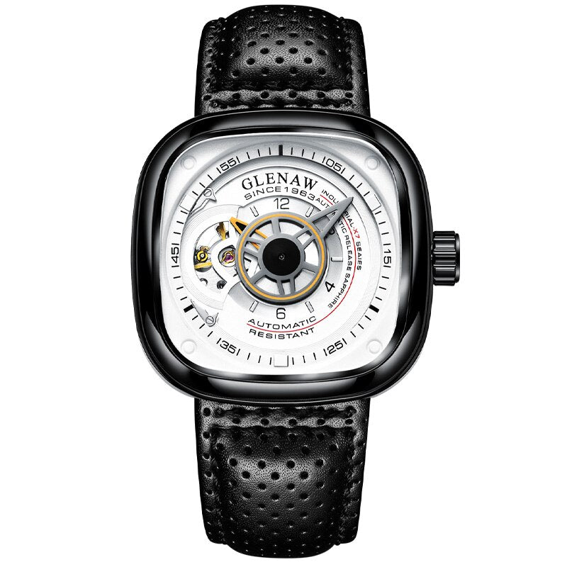 2023 GLENAW New Leisure men's watch Automatic Watch Tourbillon Sports Watch Leather Antique Mechanical Watch Waterproof Luminous