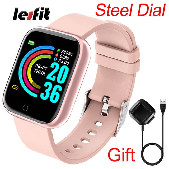 Lesfit Pink Smart Watch Women Men Smartwatch For Android IOS Bluetooth Steel Strap Smart-watch Watch Electronic Fitness Tracker - THEFASHIONBRANDS