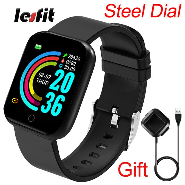 Lesfit Pink Smart Watch Women Men Smartwatch For Android IOS Bluetooth Steel Strap Smart-watch Watch Electronic Fitness Tracker - THEFASHIONBRANDS