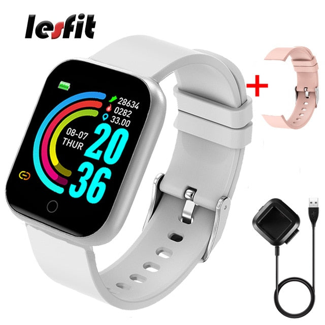 Lesfit Pink Smart Watch Women Men Smartwatch For Android IOS Bluetooth Steel Strap Smart-watch Watch Electronic Fitness Tracker - THEFASHIONBRANDS