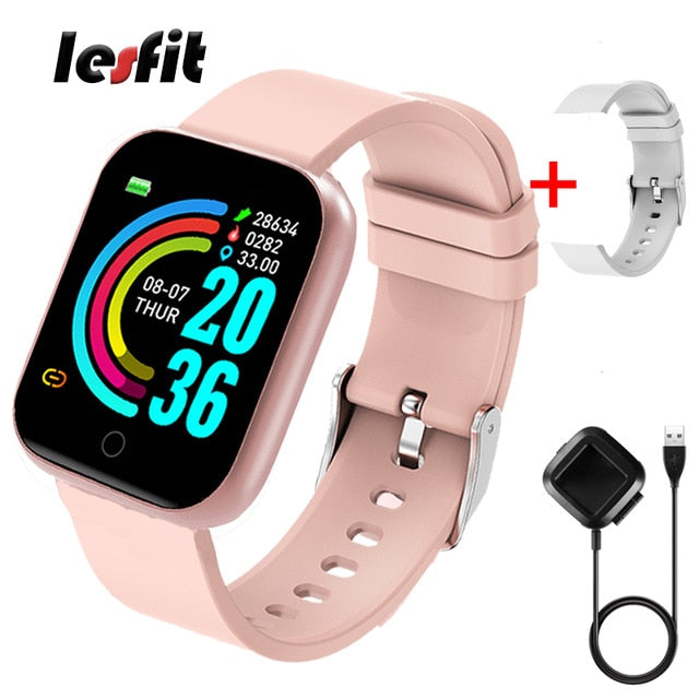 Lesfit Pink Smart Watch Women Men Smartwatch For Android IOS Bluetooth Steel Strap Smart-watch Watch Electronic Fitness Tracker - THEFASHIONBRANDS