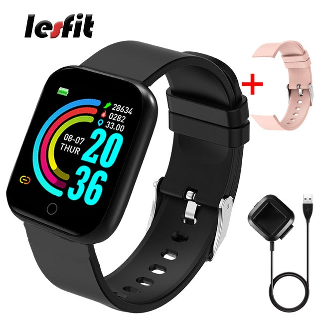 Lesfit Pink Smart Watch Women Men Smartwatch For Android IOS Bluetooth Steel Strap Smart-watch Watch Electronic Fitness Tracker - THEFASHIONBRANDS