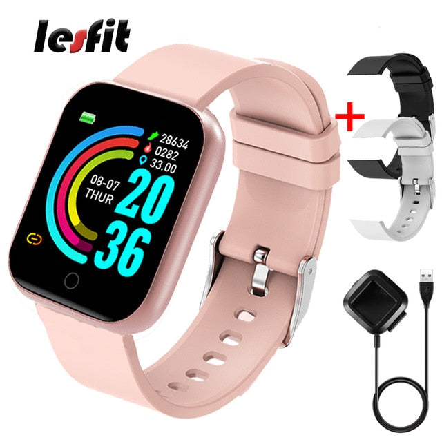 Lesfit Pink Smart Watch Women Men Smartwatch For Android IOS Bluetooth Steel Strap Smart-watch Watch Electronic Fitness Tracker - THEFASHIONBRANDS