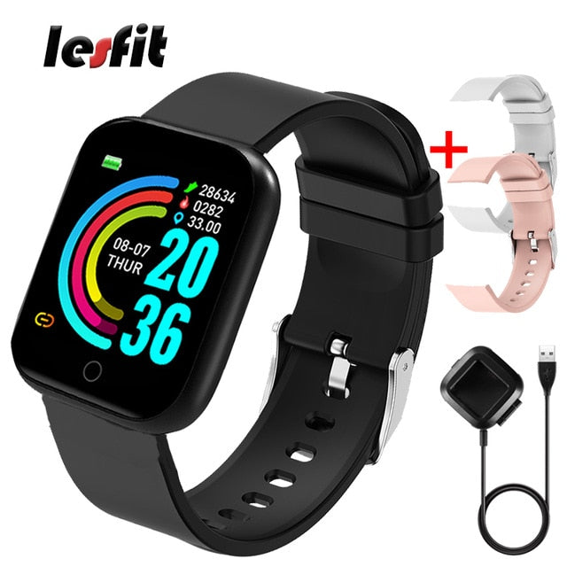 Lesfit Pink Smart Watch Women Men Smartwatch For Android IOS Bluetooth Steel Strap Smart-watch Watch Electronic Fitness Tracker - THEFASHIONBRANDS