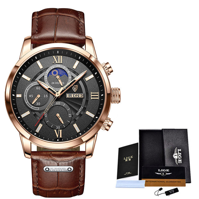 LIGE Men's Watches Top Brand Luxury Men Wrist Watch Leather Quartz Watch Sports Waterproof Male Clock Relogio Masculino+Box