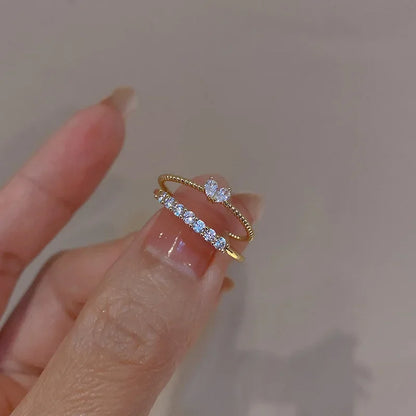Gold Color Heart Zircon Rings Set for Women Adjustable - TIMECRAFT