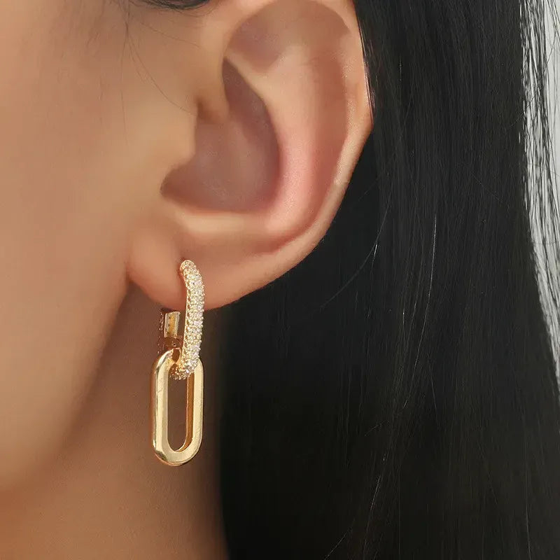 Retro Double Loop Design Drop Earrings Gold Silver Color