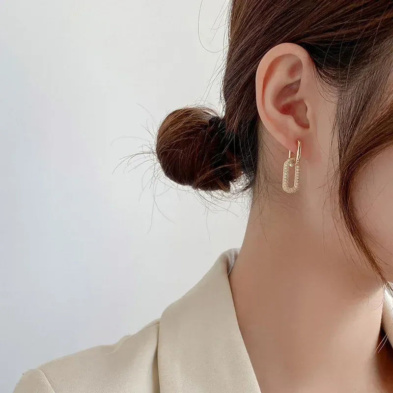 Retro Double Loop Design Drop Earrings Gold Silver Color