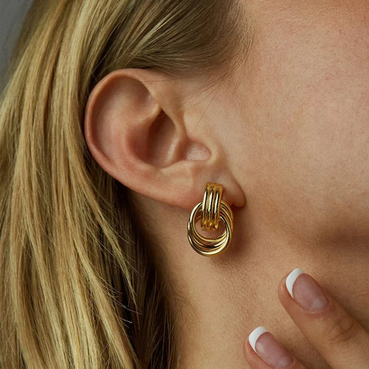 Fashion Glossy Three-Layer Textured Intersecting Knot Earring