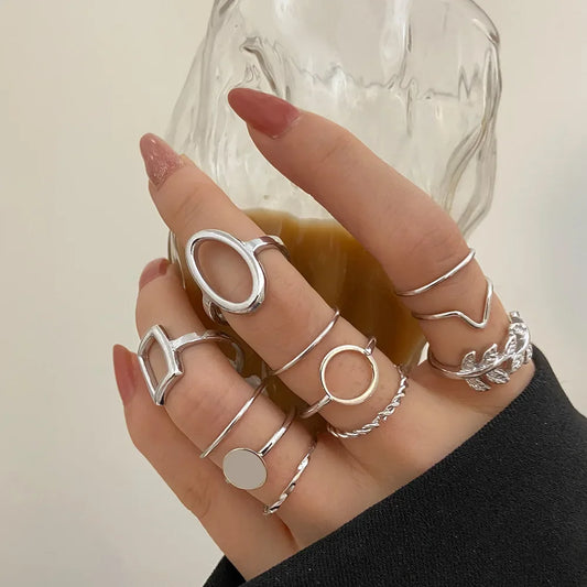 New Fashion Creative Geometric Leaf Wave Hollow Ring