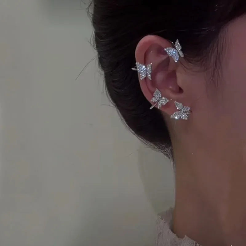 Silver Plated Metal Butterfly Ear Clips Without Piercing - TIMECRAFT