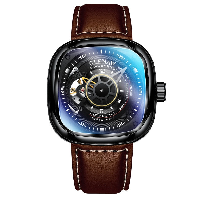 2023 GLENAW New Leisure men's watch Automatic Watch Tourbillon Sports Watch Leather Antique Mechanical Watch Waterproof Luminous