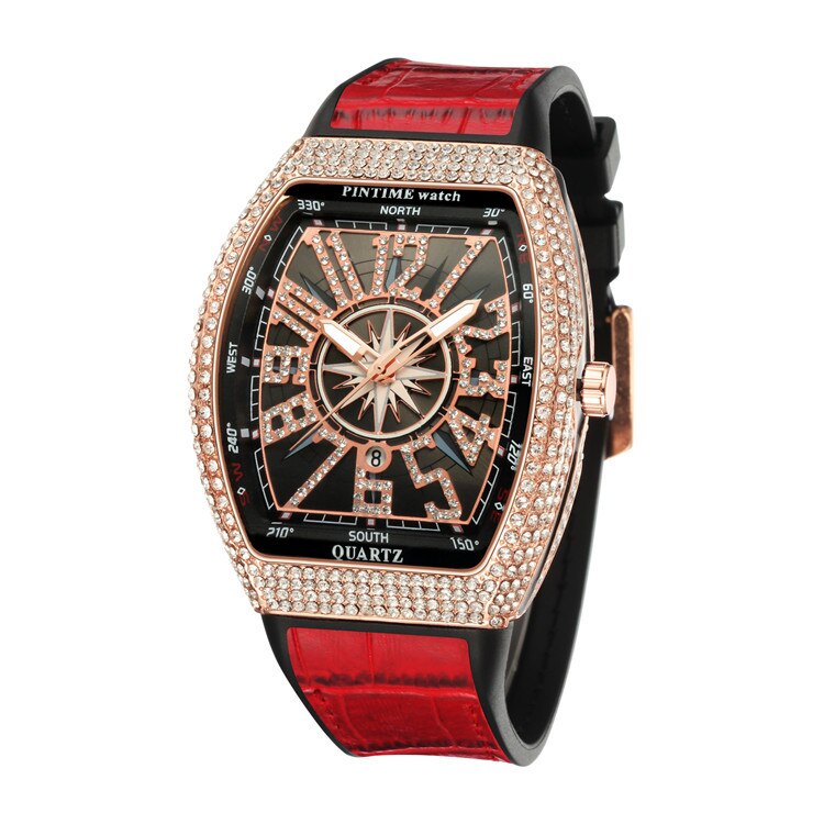 PINTIME Men's Watch Frank Barrel Watch Simple Watch Belt Yacht Diamond Retro Watch