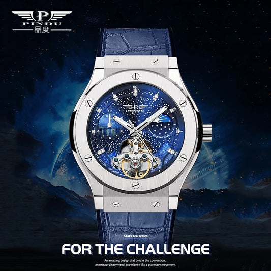 PINDU 2023 luxury men's watch brand original watch automatic men's watch skeleton fashion mechanical watch Relogio Masculino+Box
