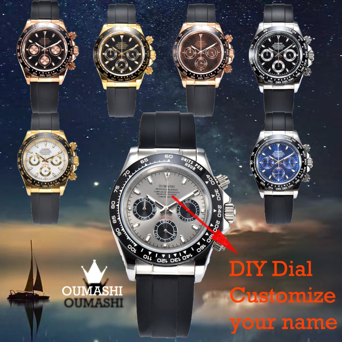 DIY Custom Logo Watch Dial watch 39mmVK63 watch VK63 movement men's watch chronograph electronic multifunctional watch*