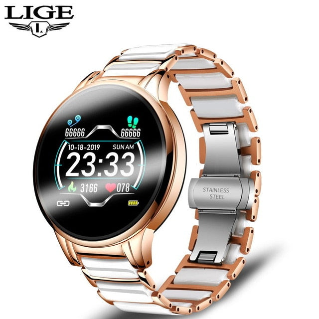 LIGE Luxury Smart Watch Women Waterproof Sports Fitness Tracker For Android ios Reloj inteligente Ceramic Strap smart watch Men - THEFASHIONBRANDS