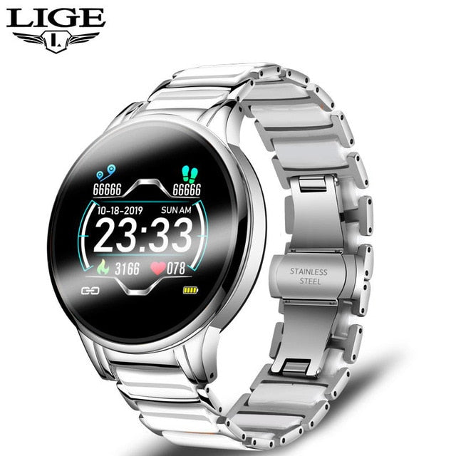 LIGE Luxury Smart Watch Women Waterproof Sports Fitness Tracker For Android ios Reloj inteligente Ceramic Strap smart watch Men - THEFASHIONBRANDS