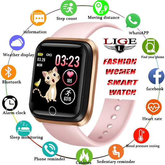 LIGE Smart Watch Women Sports Smart Bracelet IP67 Waterproof Watch Pedometer Heart Rate Monitor LED color screen for Android ios - THEFASHIONBRANDS