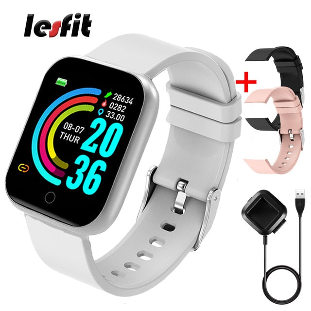 Lesfit Pink Smart Watch Women Men Smartwatch For Android IOS Bluetooth Steel Strap Smart-watch Watch Electronic Fitness Tracker - THEFASHIONBRANDS
