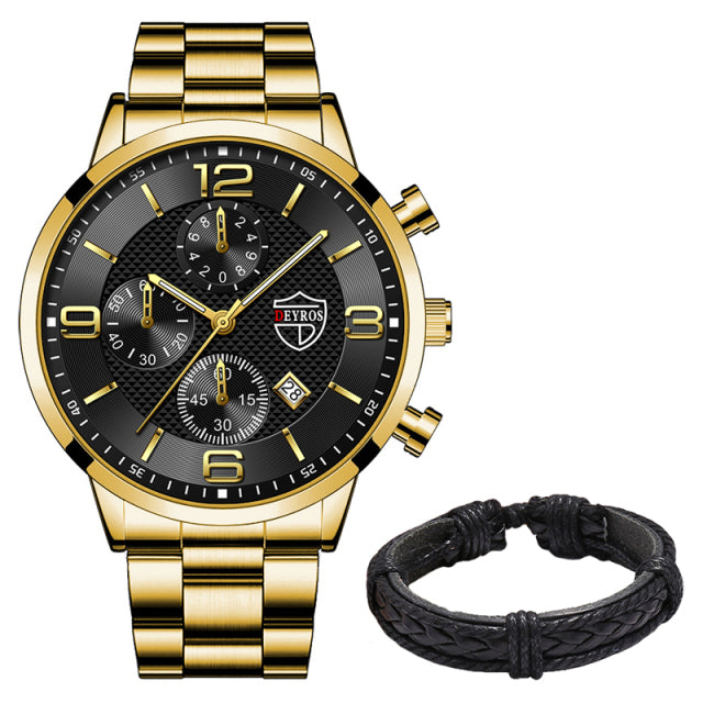 Mens Luxury Business Watches Stainless Steel Quartz Wrist Watch Male Sports Bracelet Calendar Luminous Clock relogio masculino