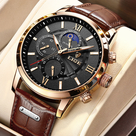 LIGE Men&#39;s Watches Top Brand Luxury Men Wrist Watch Leather Quartz Watch Sports Waterproof Male Clock Relogio Masculino+Box