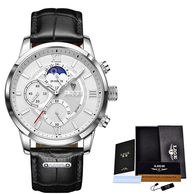 LIGE Men&#39;s Watches Top Brand Luxury Men Wrist Watch Leather Quartz Watch Sports Waterproof Male Clock Relogio Masculino+Box